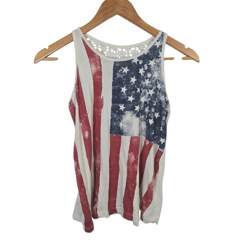 Polo Ralph Lauren Kids American Flag Tank Top Crochet Lace Back Red White Blue L